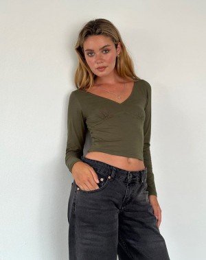 Women's Motel Rocks Sisil Long Sleeve T Shirts Green | LNZ8611YL