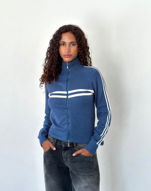 Women's Motel Rocks Talisa Sporty Zip Through Jackets Navy White | KRM5388HV