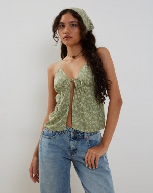 Women's Motel Rocks Tezza Tie Front Cami Tank Top Green | JOG4756RP