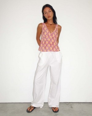 Women's Motel Rocks Wasic Wide Leg Linen Trousers White | QYT8120WA