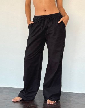 Women's Motel Rocks Wasic Wide Leg Linen Trousers Black | HIC5669GQ