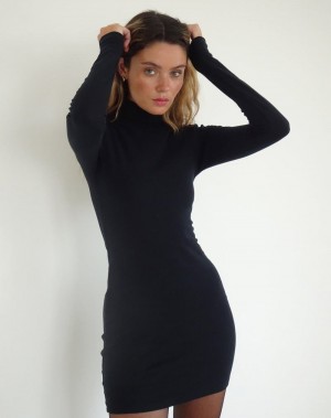 Women's Motel Rocks Yrion Turtle Neck Bodycon Mini Dress Black | RIS6936FV