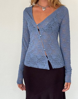 Women's Motel Rocks Zatin Asymmetrical Cardigan Blue | TMM7968YQ