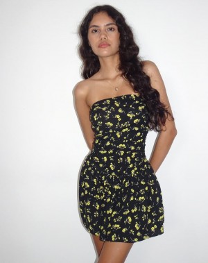 Women's Motel Rocks Zhao Bandeau Mini Dress Black Yellow | TQS322LP