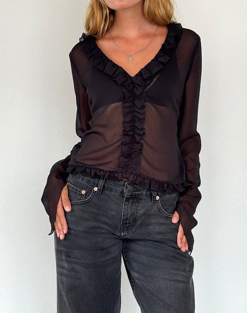 Women's Motel Rocks Adriana Ruffle Blouse Black | SYB510JE