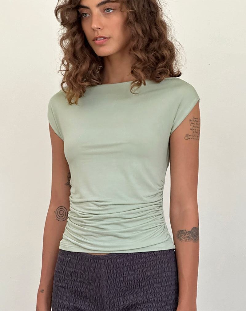 Women's Motel Rocks Bentley Ruched T Shirts Green | NJU6155WT