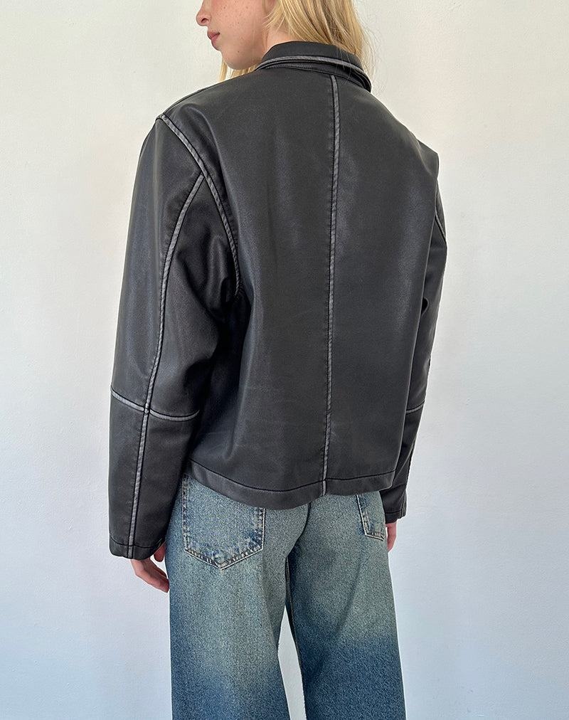 Women's Motel Rocks Brittany Distressed Leather Jackets Black | DFZ9020QM