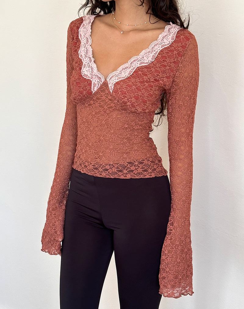 Women's Motel Rocks Chantal Long Sleeve Lace Blouse Orange Rose | EOW9173RC