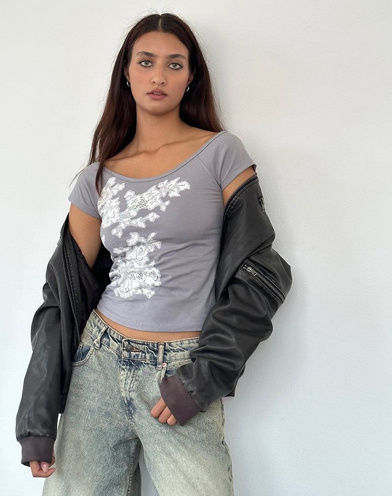 Women's Motel Rocks Charya Off The Shoulder T Shirts Grey White | HLX6082OL