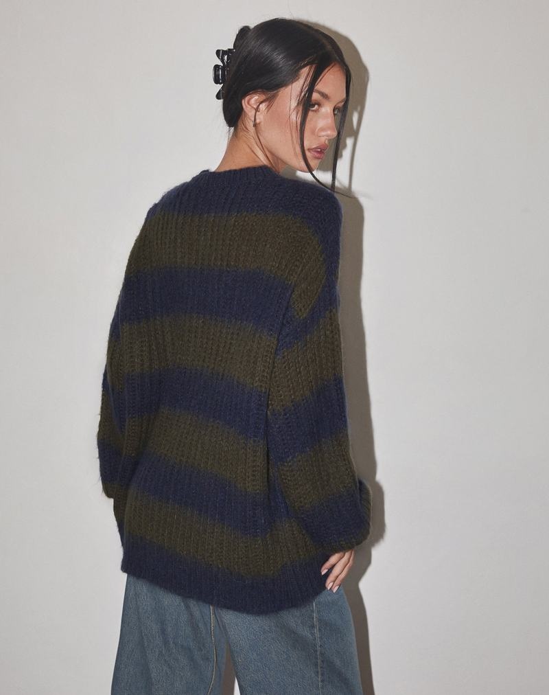 Women's Motel Rocks Daren Knitted Oversized Jumpers Khaki Navy Blue | SQU7074LD