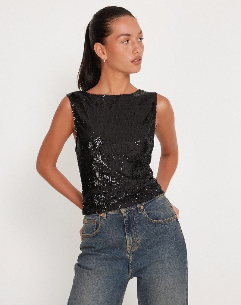 Women's Motel Rocks Hala Crop Top Vest Black | ANW2670FF