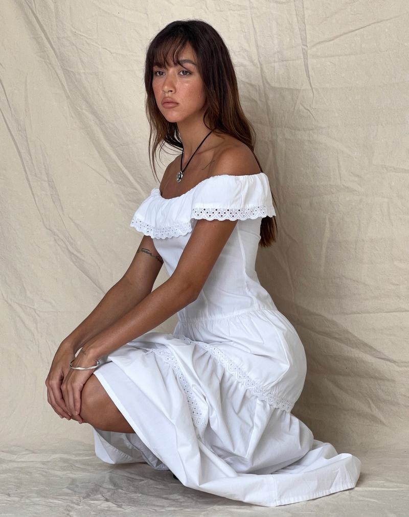 Women's Motel Rocks Helpa Tiered Bardot Maxi Dress White | KHB5632IO