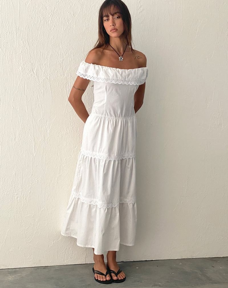 Women\'s Motel Rocks Helpa Tiered Bardot Maxi Dress White | KHB5632IO