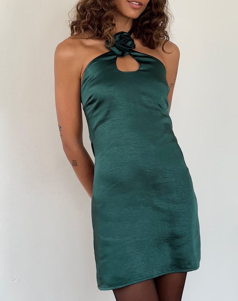 Women's Motel Rocks Isolda Satin Halterneck Mini Dress Green | LYL8389VM