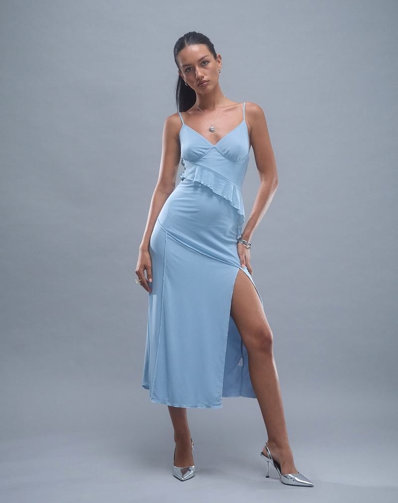 Women's Motel Rocks Jacy Ruffle Midi Dress Blue | SMX237TS