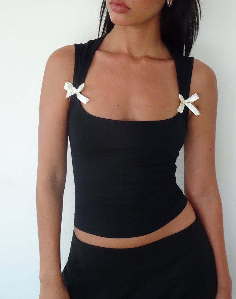 Women's Motel Rocks Jiniso Cropped Tops Black White | CZL5159MK