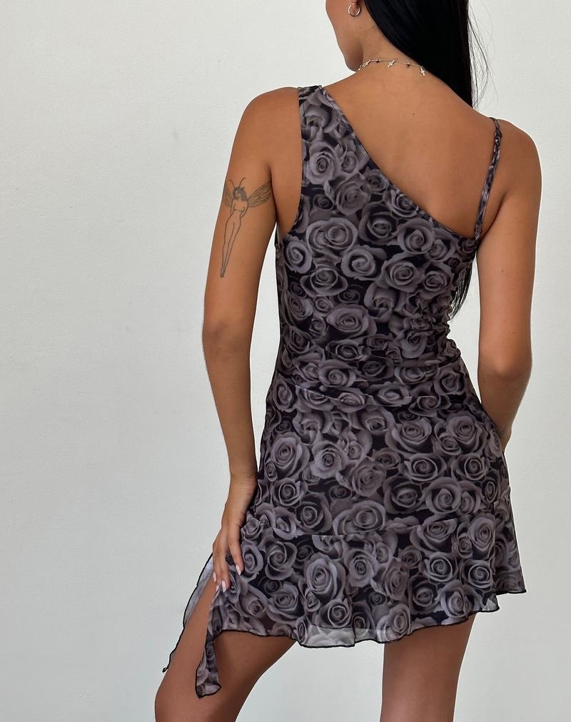 Women's Motel Rocks Joanna Asymmetric Mini Dress Black Rose | HZI5542ZQ