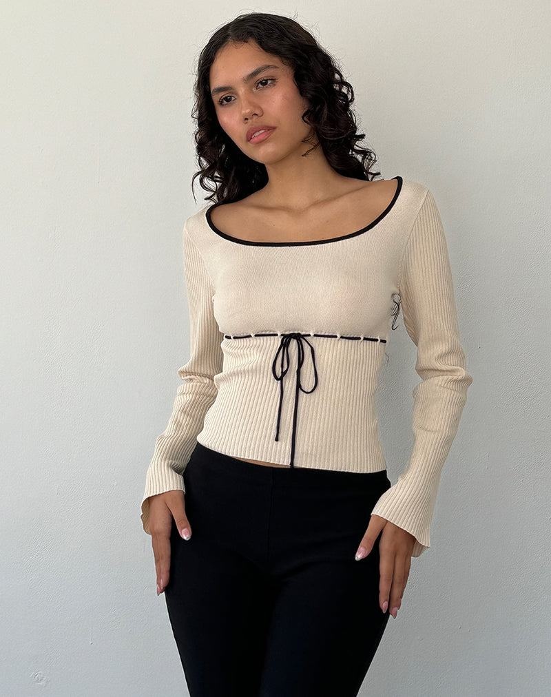 Women's Motel Rocks Juhye Knitted Long Sleeve T Shirts Beige Black | NQW8165GT