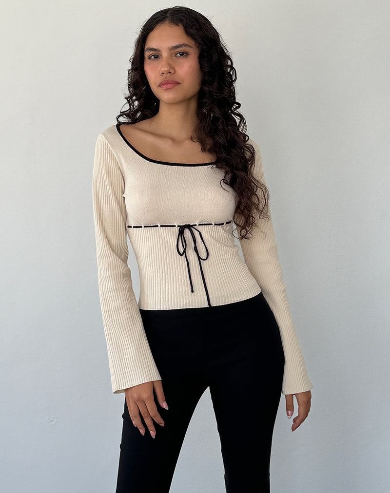 Women's Motel Rocks Juhye Knitted Long Sleeve T Shirts Beige Black | NQW8165GT