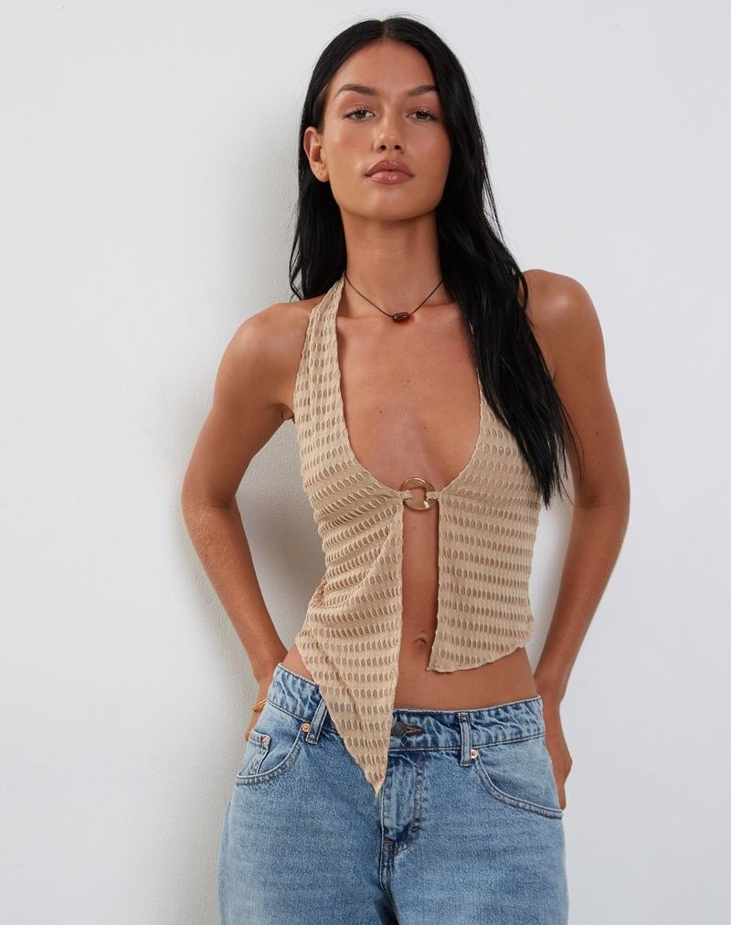 Women's Motel Rocks Kacie Halter Vest Beige | GKP7563WY