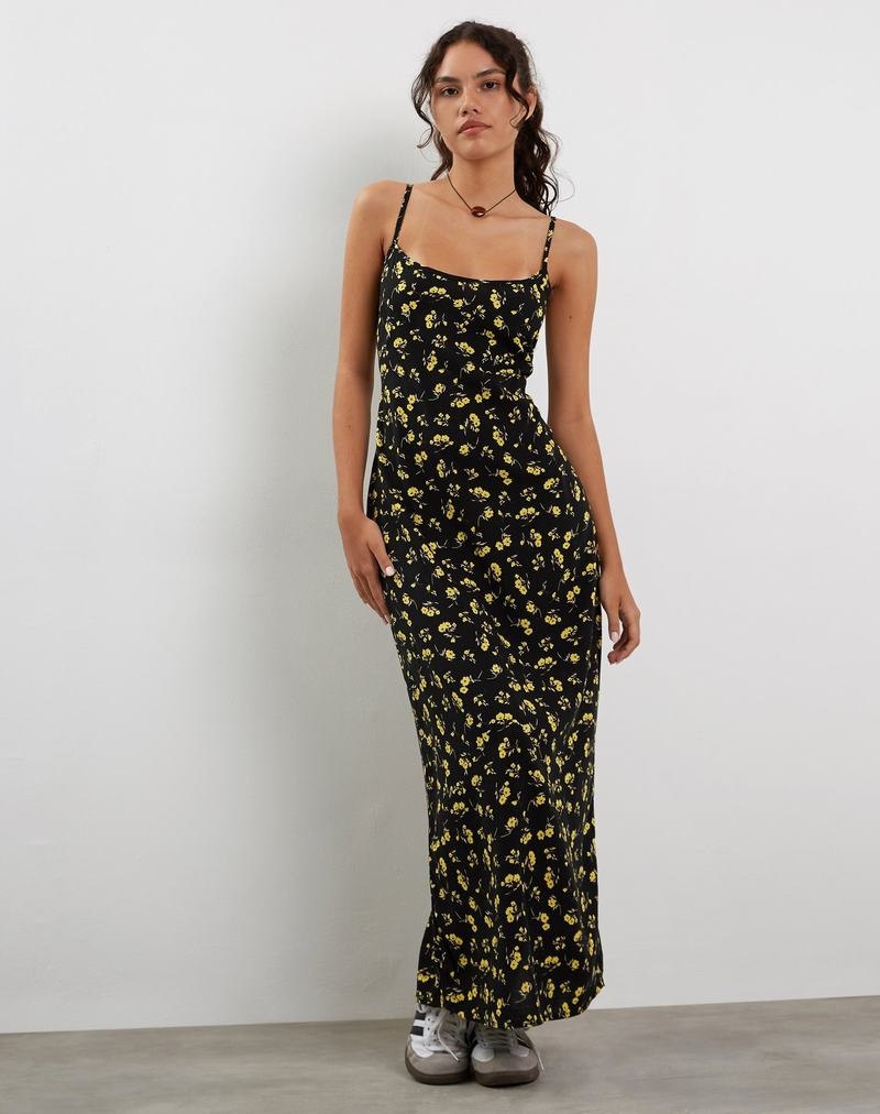 Women\'s Motel Rocks Kafka Maxi Dress Black Yellow | ATB6560UK