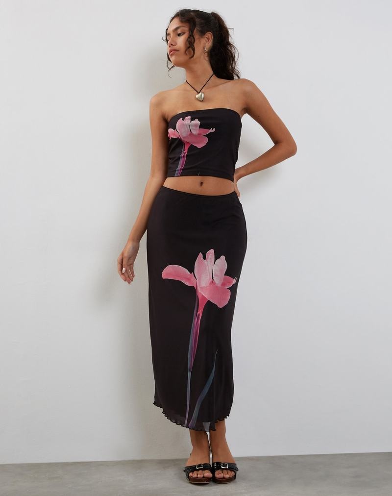 Women's Motel Rocks Lassie Midi Skirts Black Pink | MOW655VI