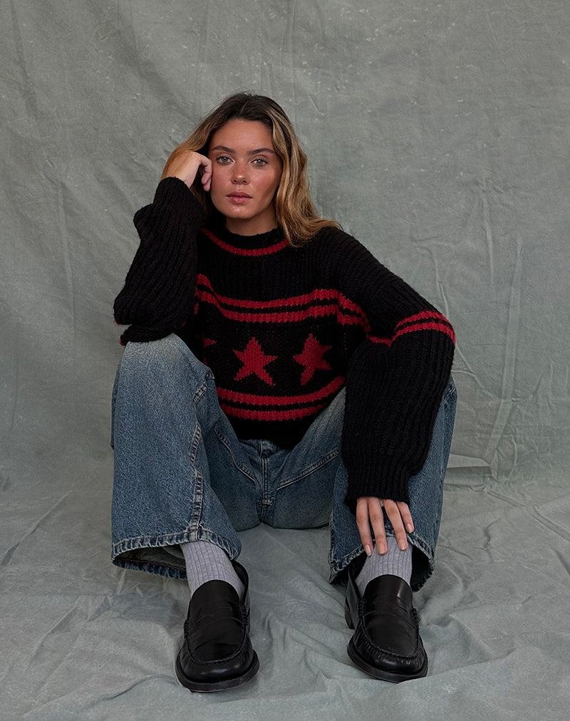 Women's Motel Rocks Lulees Oversized Jumpers Black Red | YAQ538LC