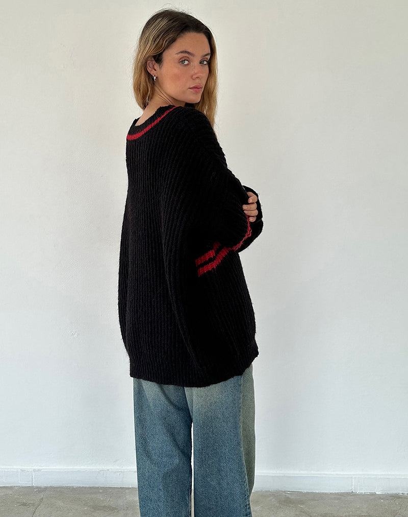 Women's Motel Rocks Lulees Oversized Jumpers Black Red | YAQ538LC