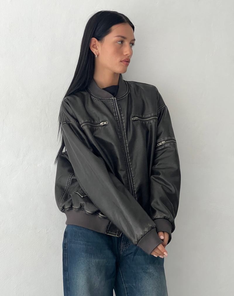 Women's Motel Rocks Marco Distressed Bomber Jackets Black | OBN2779VN