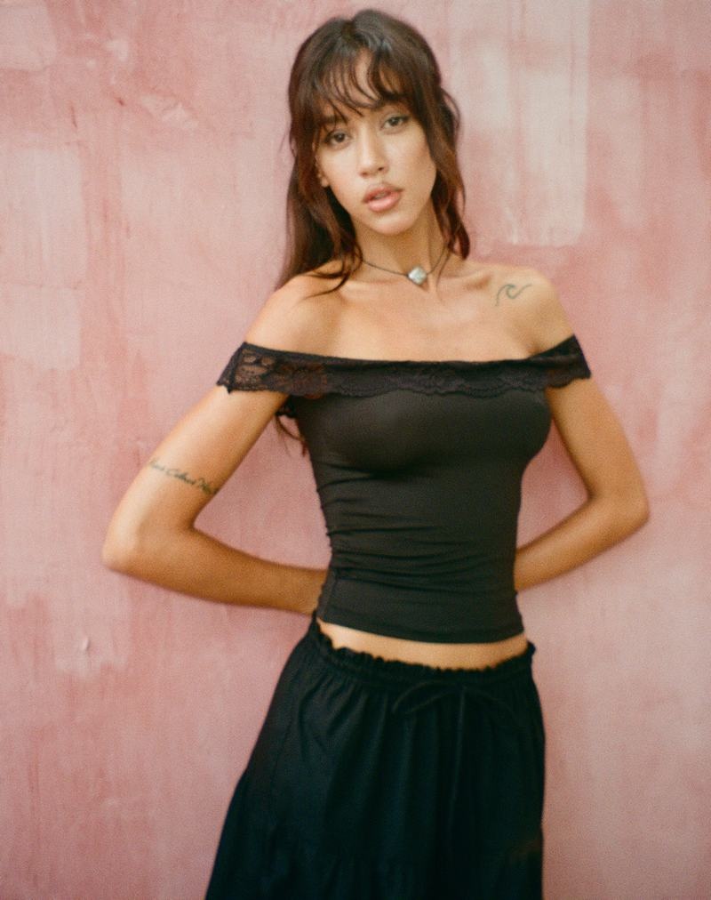 Women's Motel Rocks Nesel Bardot Cropped Tops Black | RFS5668DM