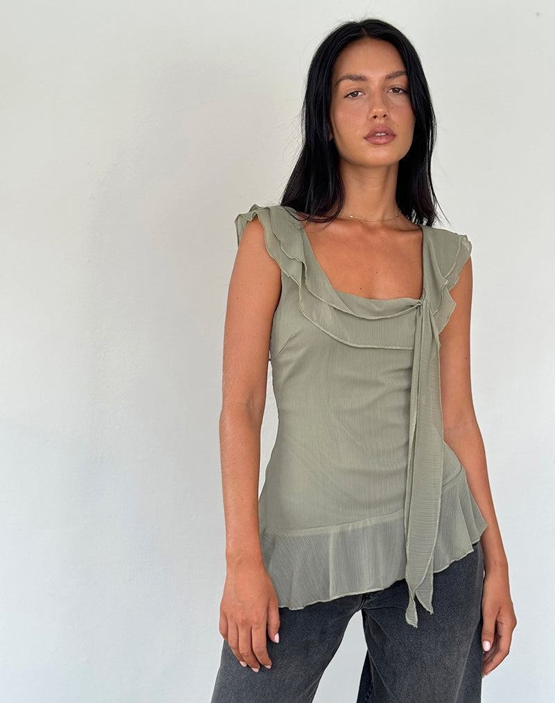 Women's Motel Rocks Piro Ruffle Longline Vest Green | UOS3829TJ