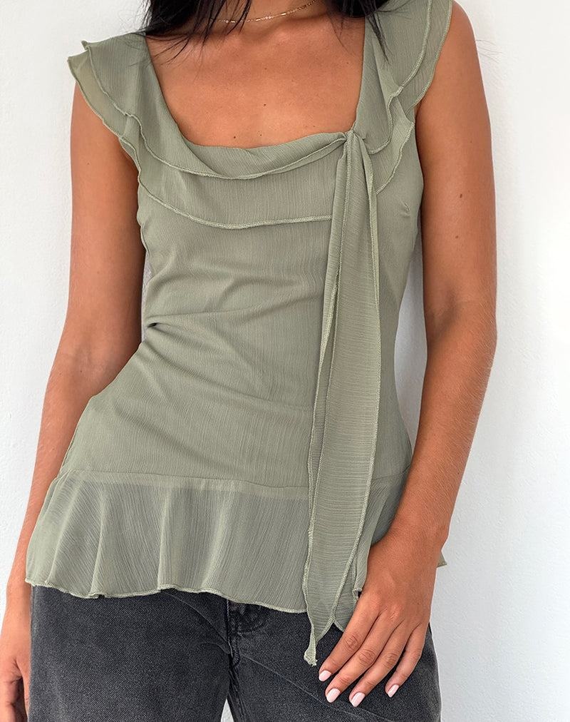 Women's Motel Rocks Piro Ruffle Longline Vest Green | UOS3829TJ