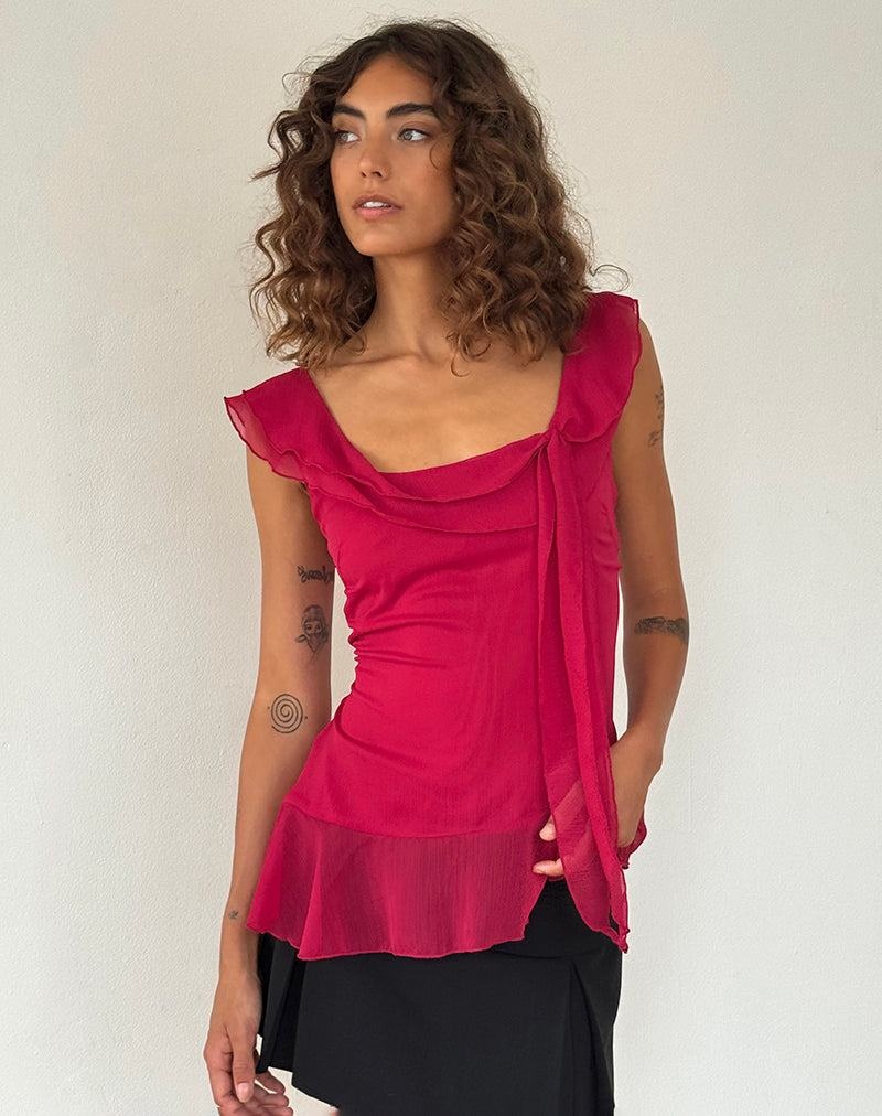 Women's Motel Rocks Piro Ruffle Longline Vest Red | OJL1462QH