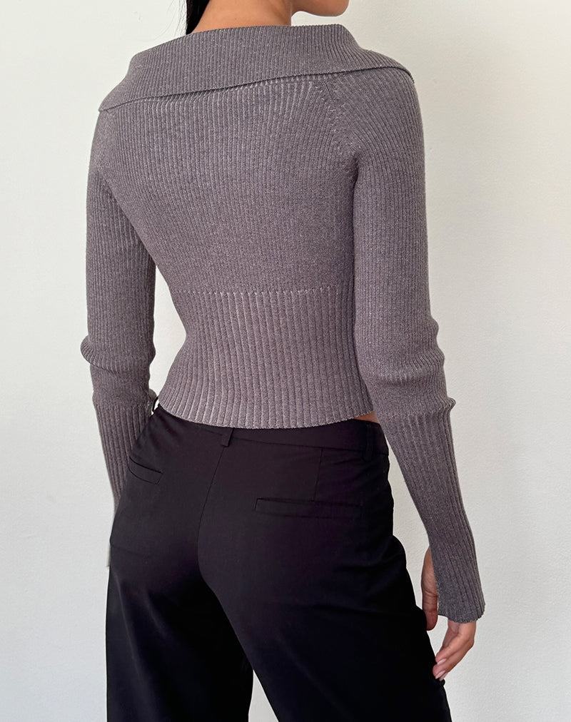 Women's Motel Rocks Radia Long Sleeve Off-shoulder Zip Through Jumpers Dark Grey | BVA8028QE