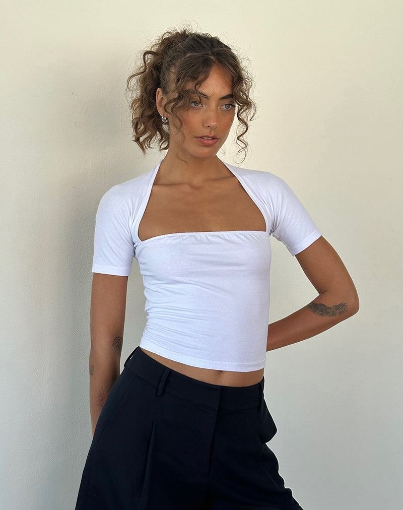 Women's Motel Rocks Requa Short Sleeve Square Neck Cropped Tops White | JKL8859IG