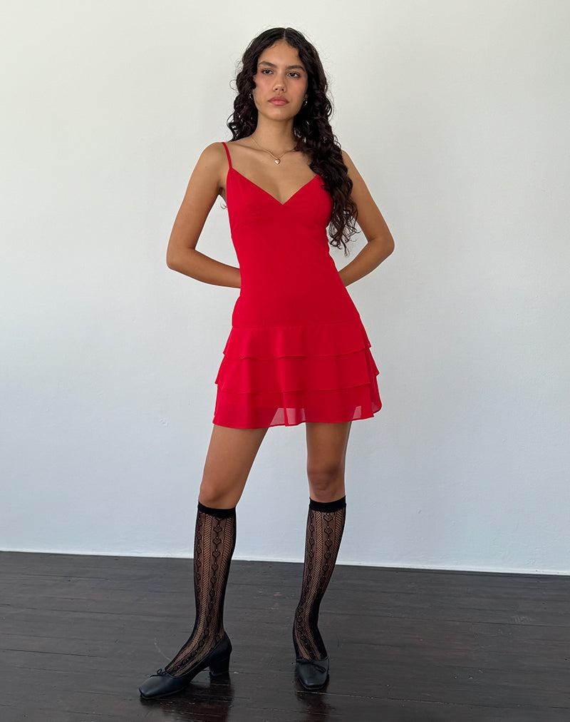 Women's Motel Rocks Riasi Ruffle Mini Dress Red | DDT9421KW