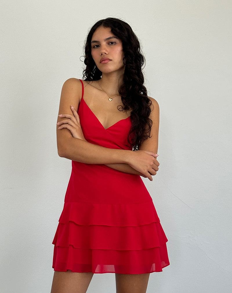 Women's Motel Rocks Riasi Ruffle Mini Dress Red | DDT9421KW