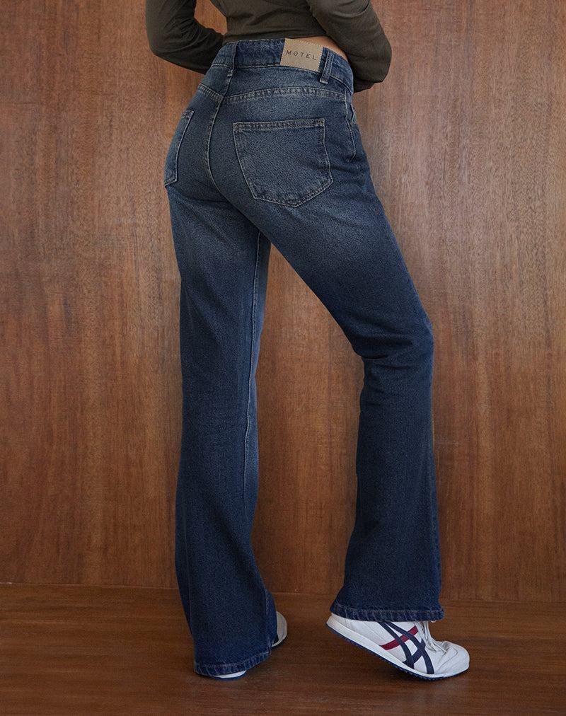 Women's Motel Rocks Rigid Low Rise Flare Jeans Dark Blue | FTR6549KA