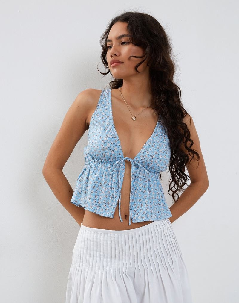 Women's Motel Rocks Rolia Tie Front Top Vest Blue | SWY475ED