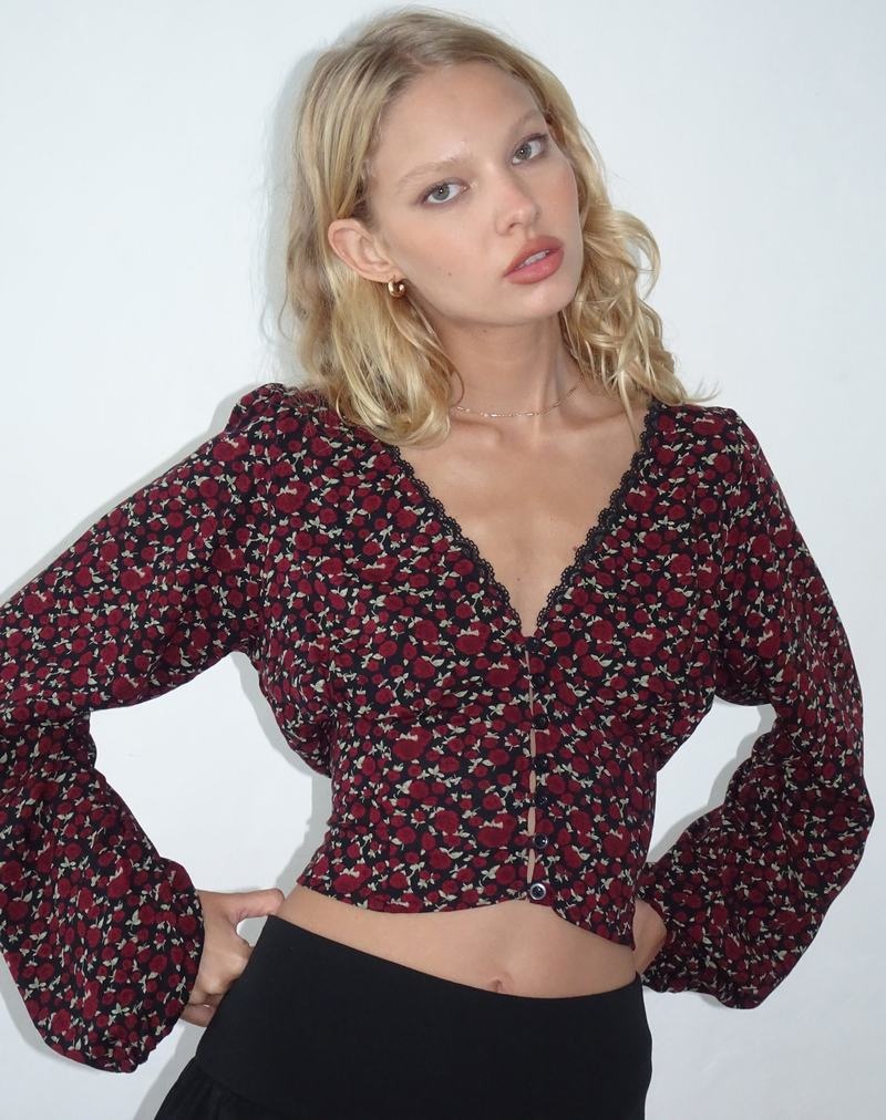 Women's Motel Rocks Rosani Long Sleeve Blouse Dark Red Black | UPG7497VJ