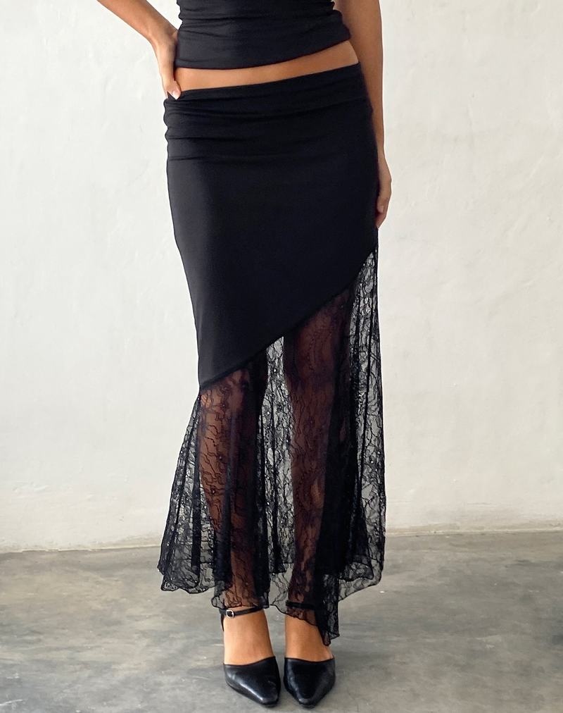 Women's Motel Rocks Seraphina Asymmetric Lace Hem Maxi Skirts Black | XZC9331MZ