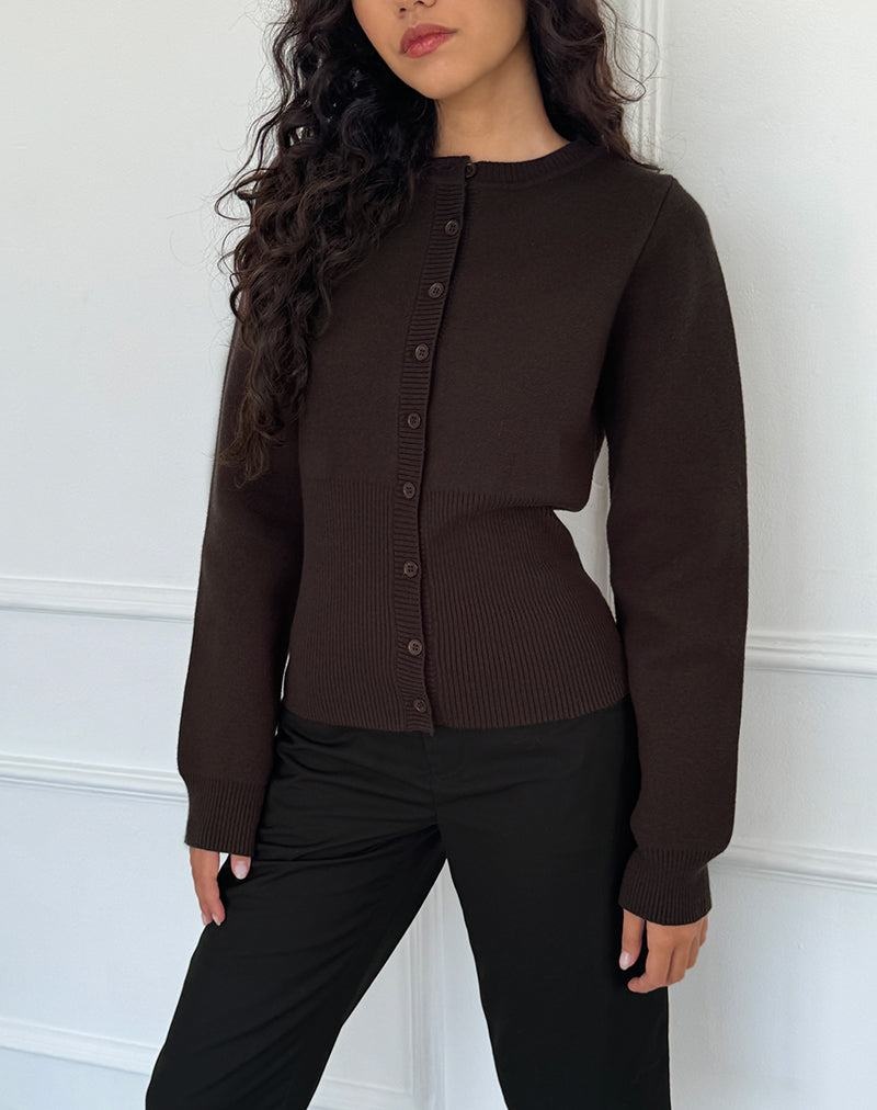 Women's Motel Rocks Subra Long Sleeve Ribbed Hem Cardigan Dark Brown | OER5726CF