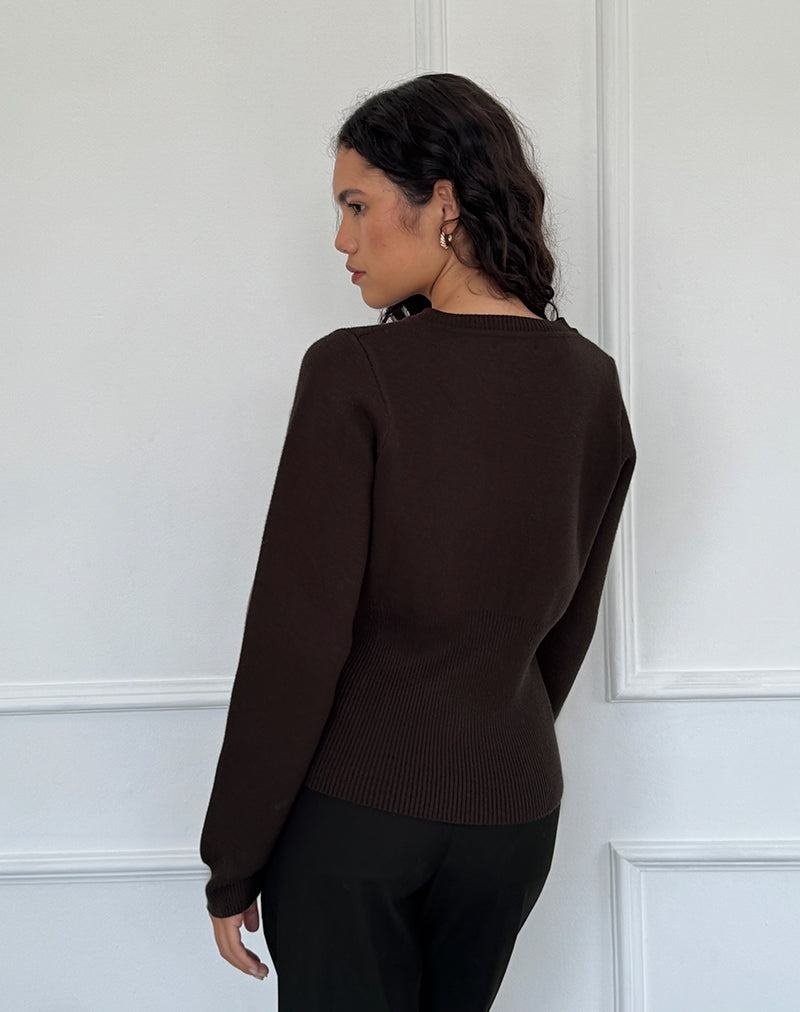 Women's Motel Rocks Subra Long Sleeve Ribbed Hem Cardigan Dark Brown | OER5726CF