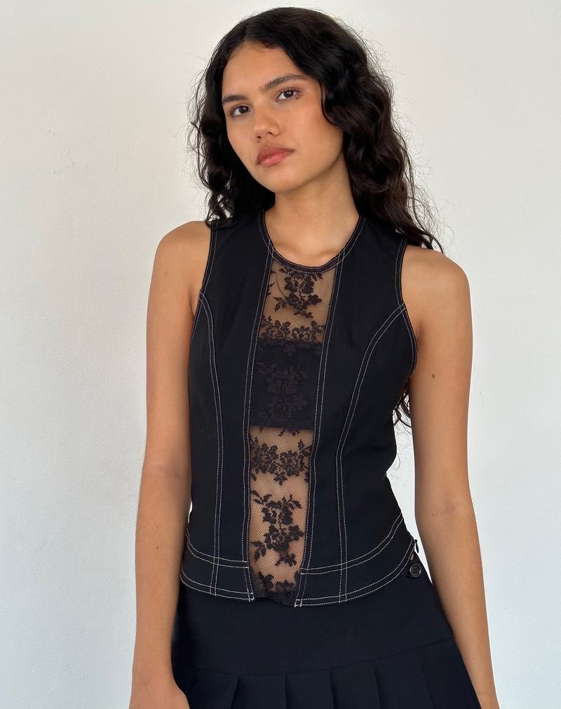 Women's Motel Rocks Verbena Lace Panel Vest Black | WZO1559HK