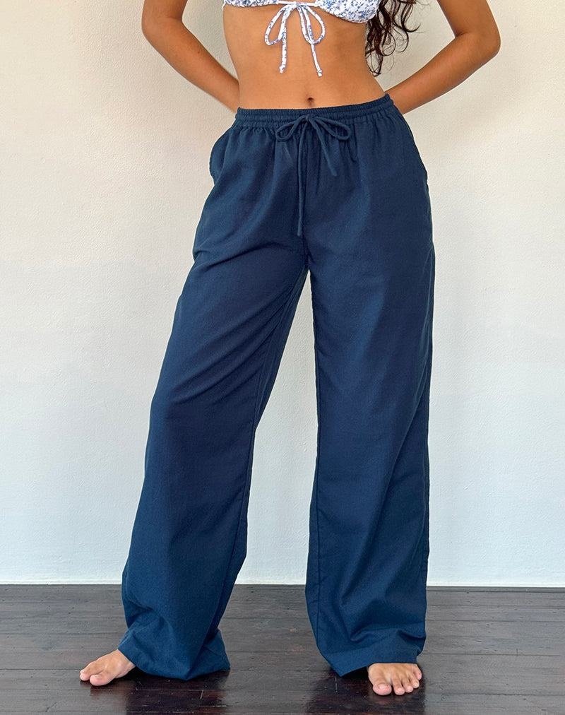 Women's Motel Rocks Wasic Wide Leg Linen Trousers Navy | ZHP7038KP