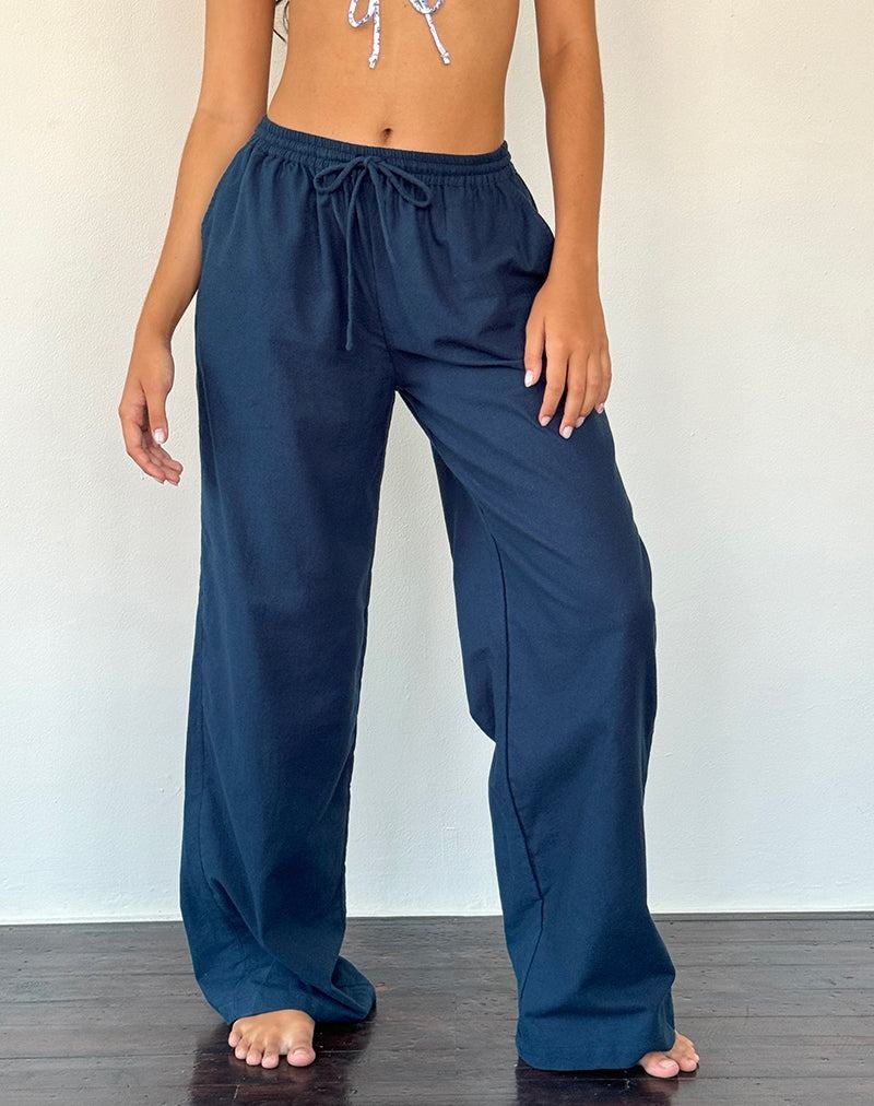 Women's Motel Rocks Wasic Wide Leg Linen Trousers Navy | ZHP7038KP