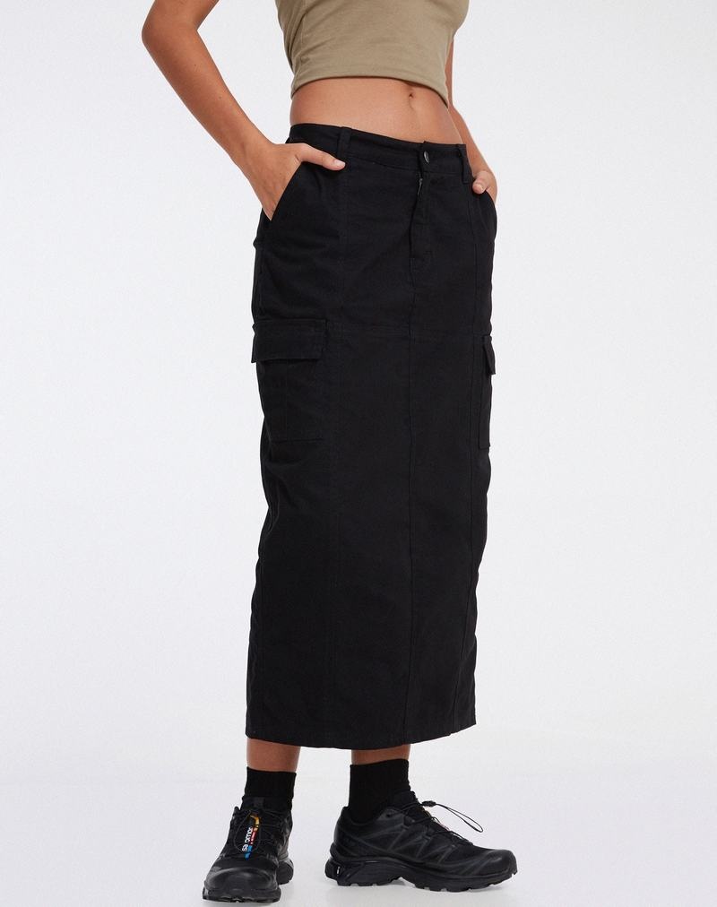 Women's Motel Rocks Widya Cargo Midi Skirts Black | SEZ2153HL