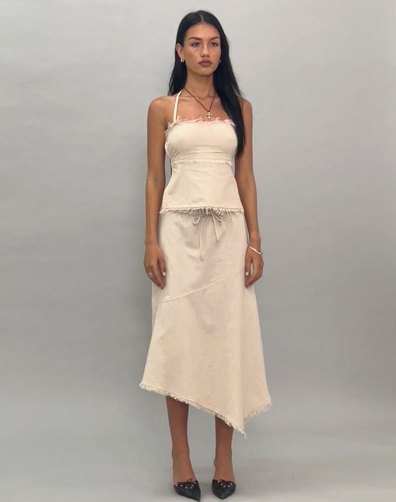 Women's Motel Rocks Yvaine Asymmetric Midi Skirts White | VQG736HF