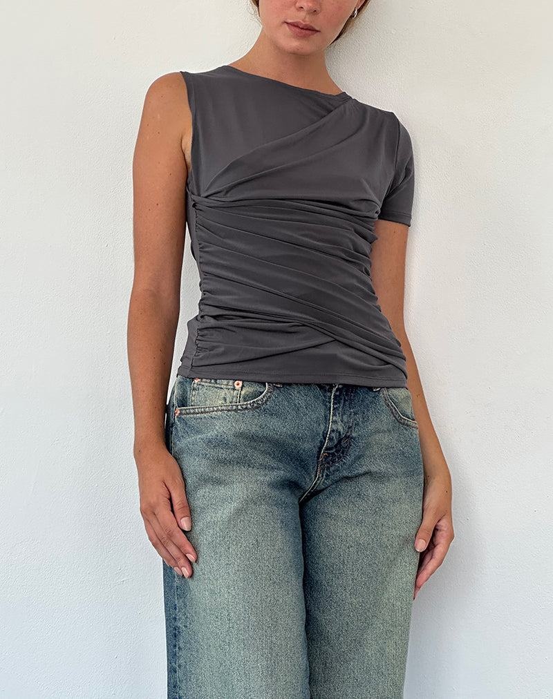 Women's Motel Rocks Zera Asymmetric Ruched T Shirts Grey | XFW9571FB