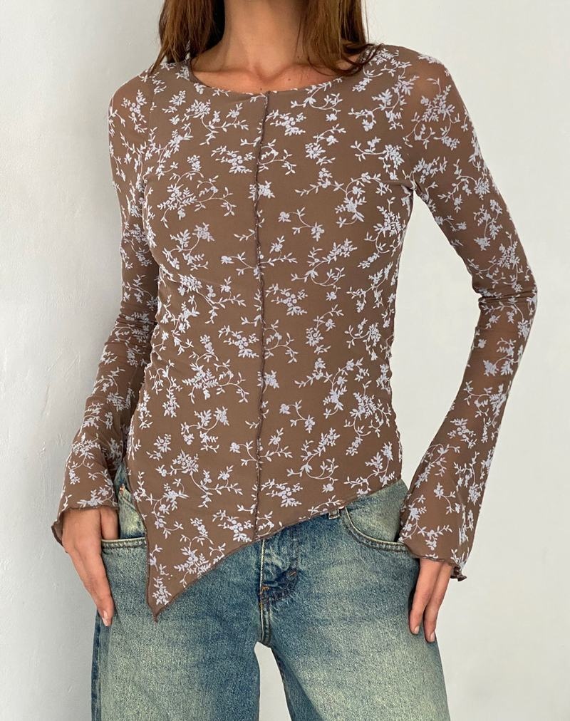 Women's Motel Rocks Zest Mesh Long Sleeve Blouse Dark Grey Brown | EXC7084AC